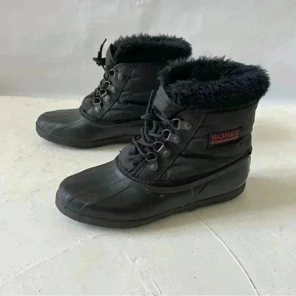 Vintage Sorel Kaufman 90s Women Sz 8 Black Ankle Lace Up Duck Snow Boots Canada - Picture 12 of 12